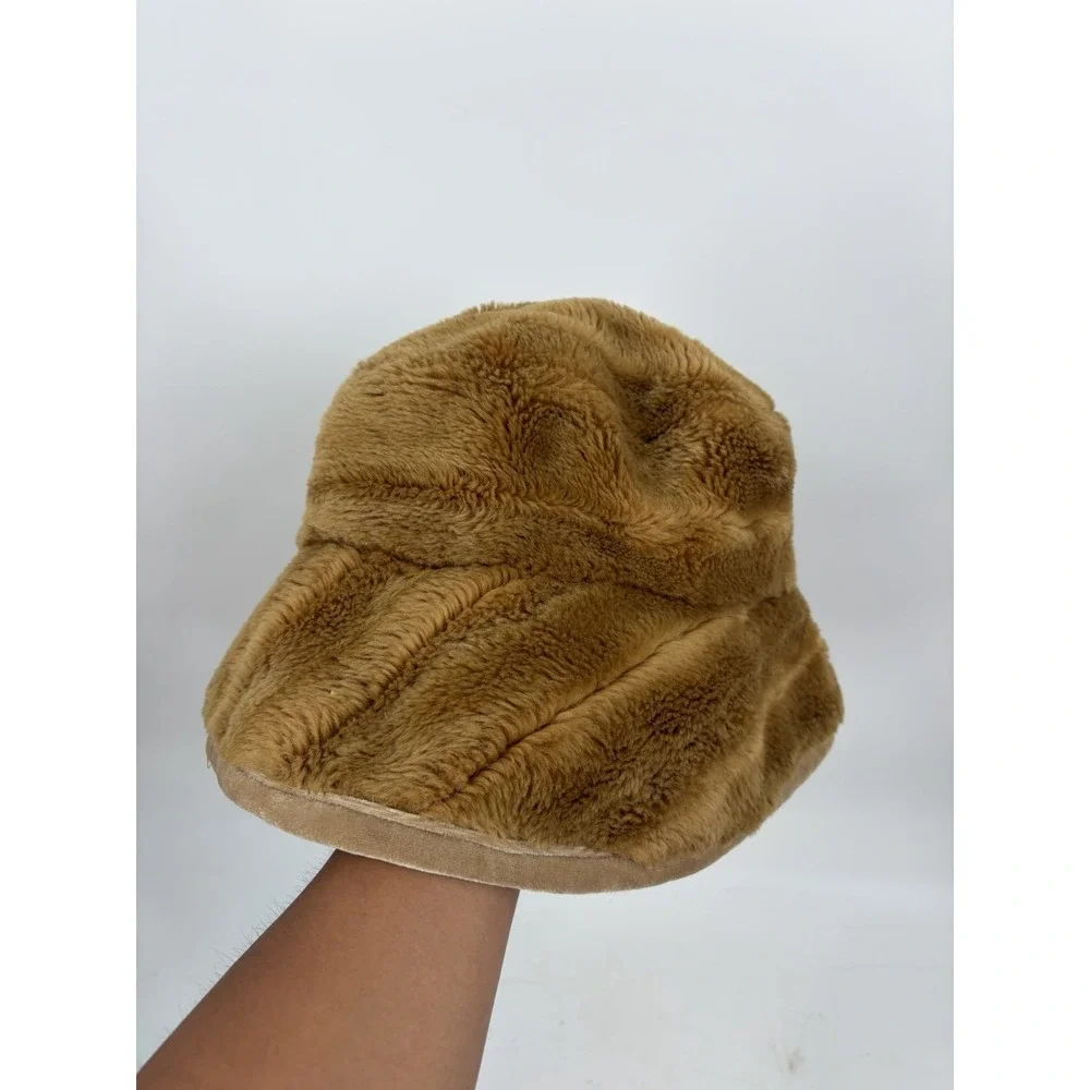 VTG y2k Liz Clairborne womens bucket hat faux fur maximalist glam Brown